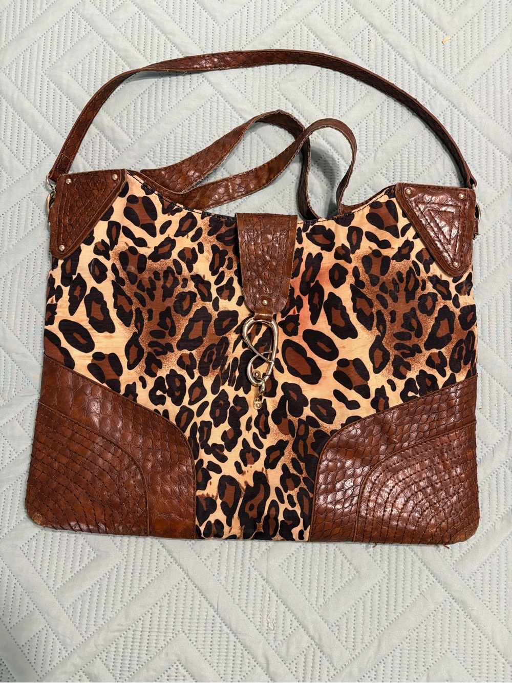 Women's Large Jessica Simpson Leopard Print Shoulder Bag Zip Detachable Strap